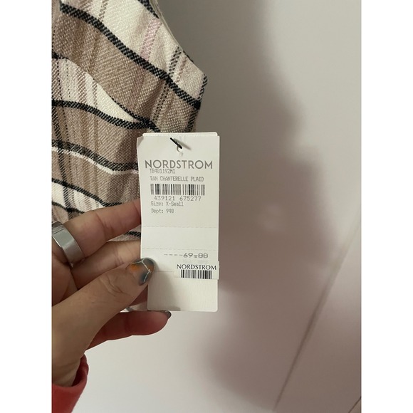 Treasure & Bond XS Plaid Vest Tan Chantepele Button Front Sleeveless Top‎ - Picture 3 of 5